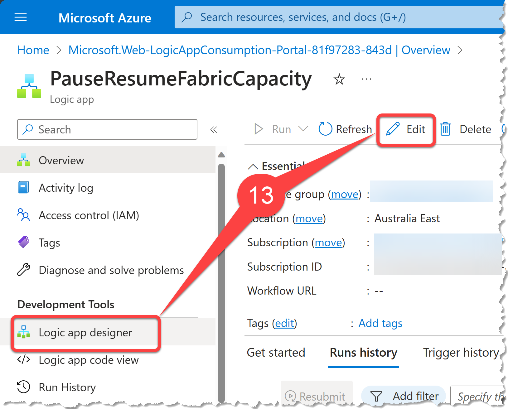 Ouverture du concepteur d'applications logiques dans le portail Azure