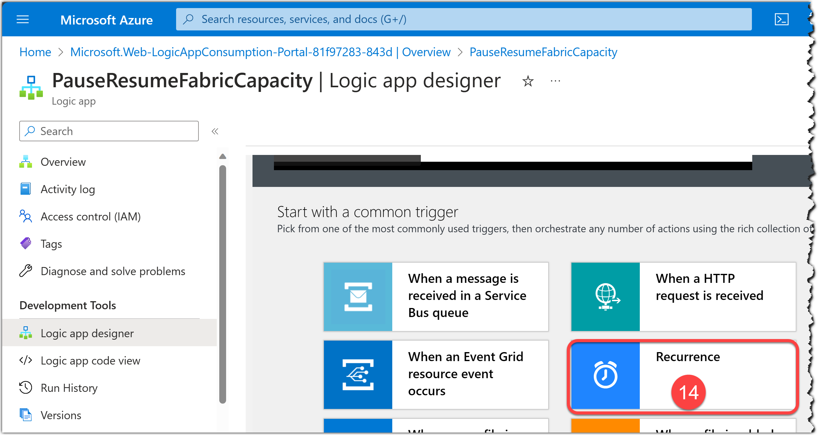 Adding a Recurrence trigger to Logic Apps