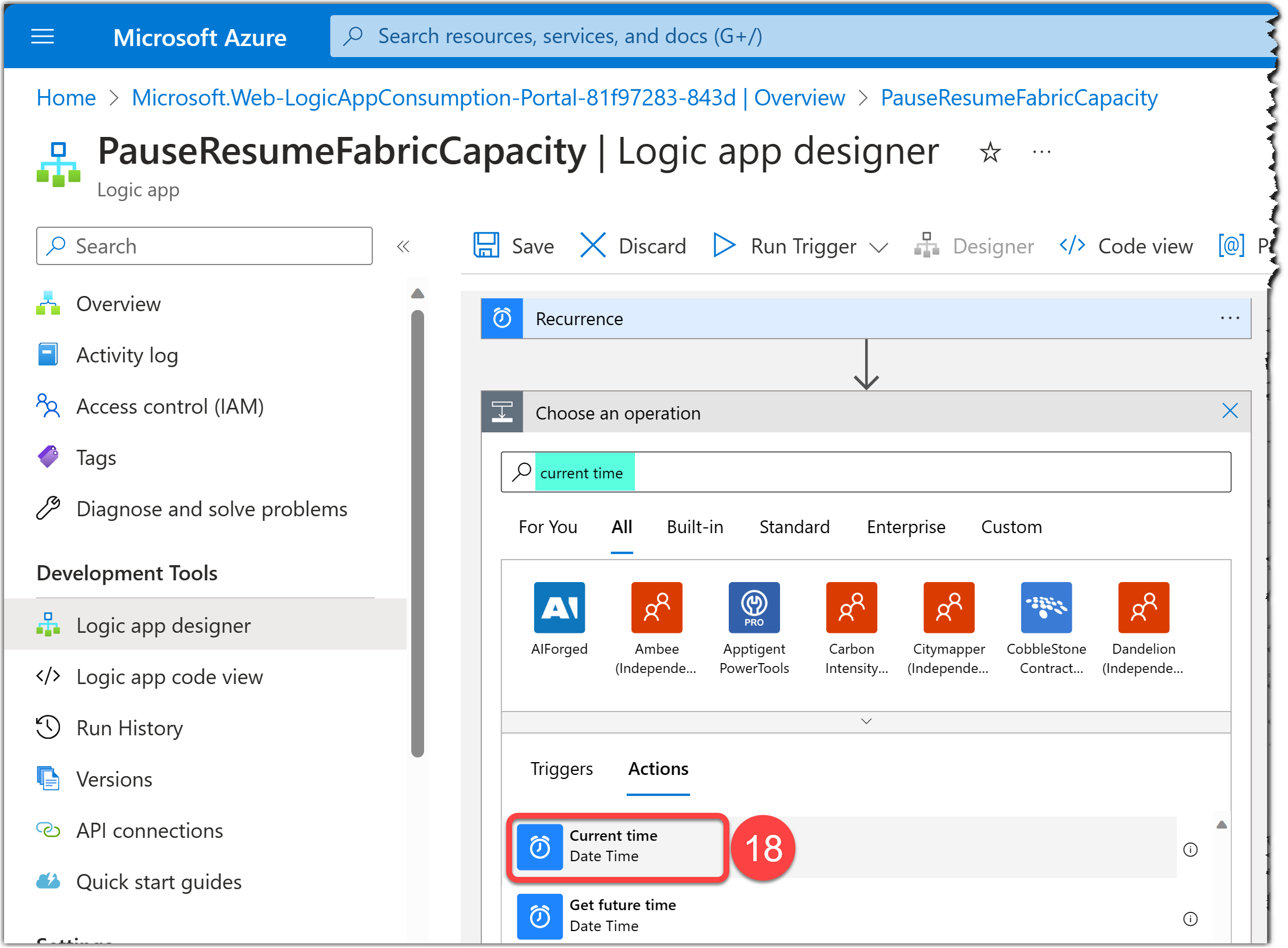 Using Current Time action to Logic Apps