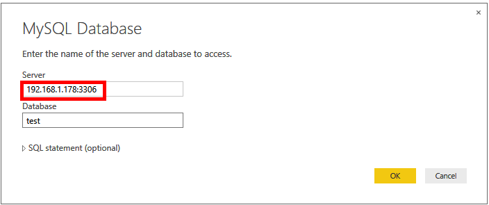 Connecting from Power BI Desktop to MySQL using IP Address and port number