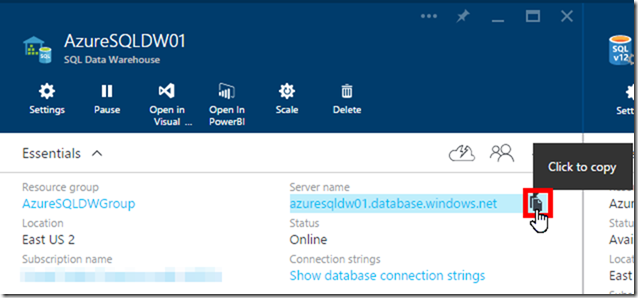 Azure SQL Data Warehouse Server Name