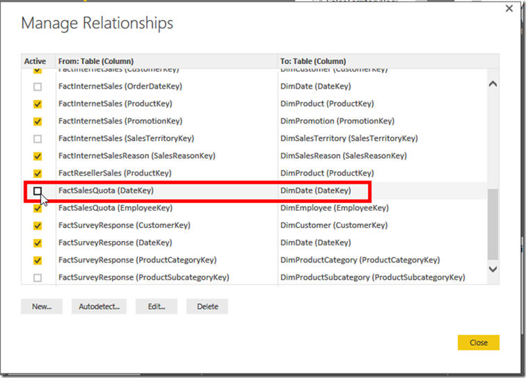 Power BI Desktop Edit Relationships