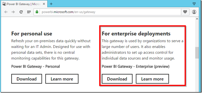 Direct Link to Download Power BI Enterprise Gateway