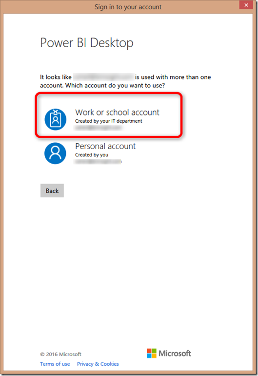 Power BI Microsoft Account Type