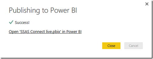 SSAS Multidimensional Power BI Successful Publish