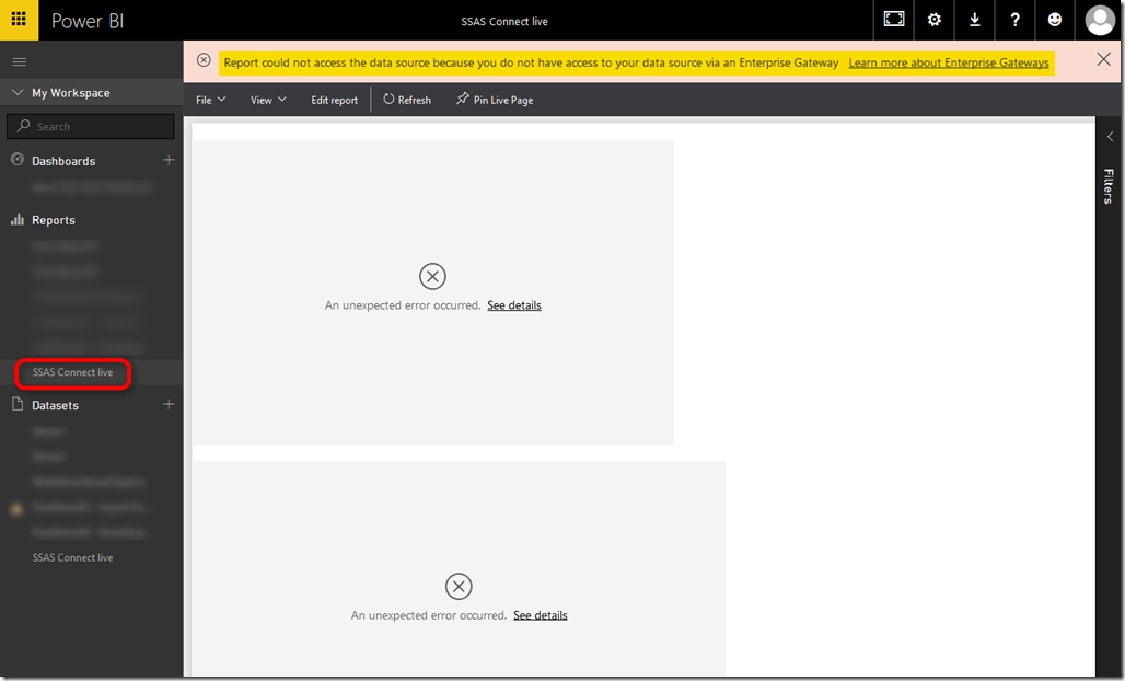 SSAS Multidimensional Power BI Service Failed