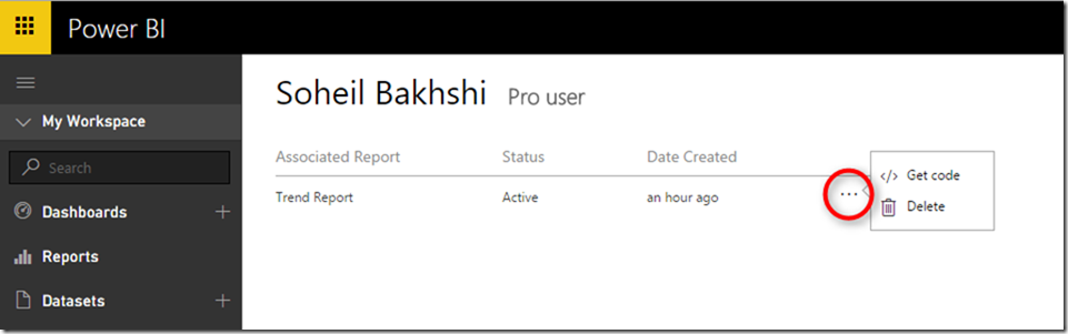 Power BI Manage Embed Codes 01