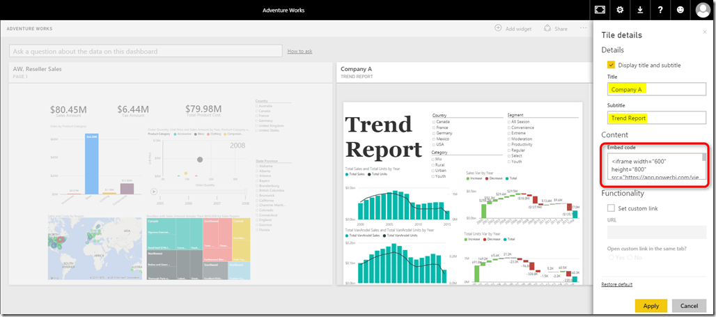 iFrame in Power BI Dashboard