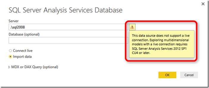 Power BI Desktop SSAS Multidimensional 2008