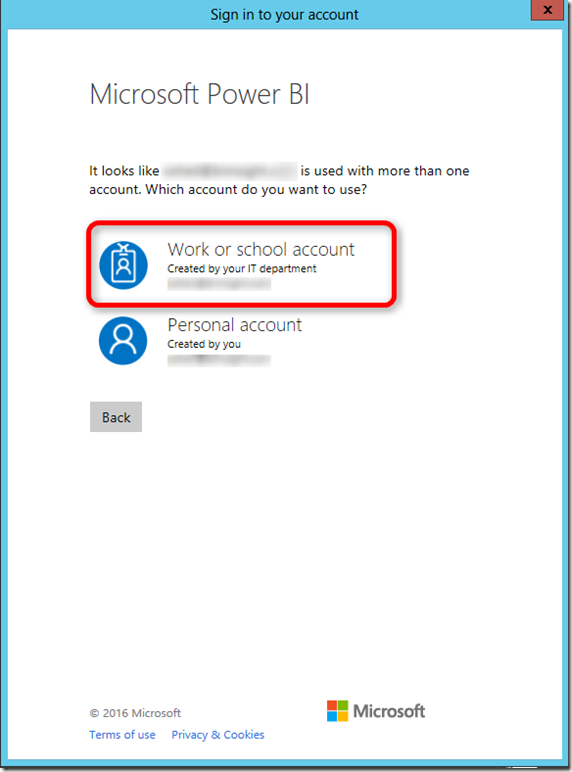 Power BI Account Type