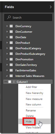Power BI hide columns