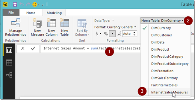 Power BI new measure change home table