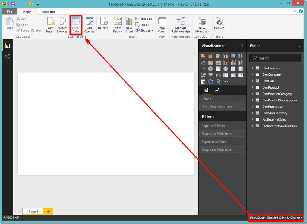 Power BI Enter Data disabled in DirectQuery