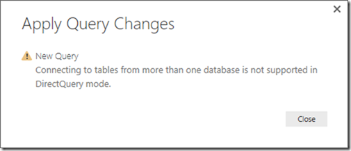 Power BI connectin to different datanases is disables in DirectQuery