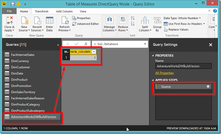 Power BI new table in Query Editor