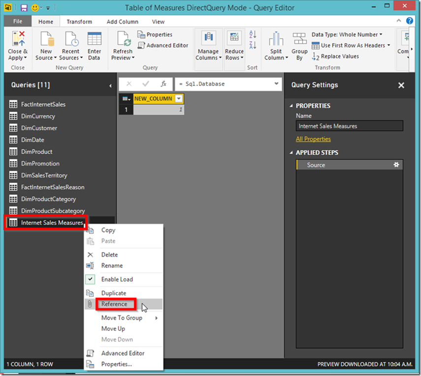 Power BI reference table