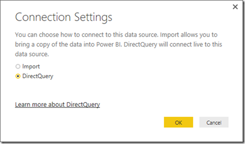 Power BI Desktop Connection Settings DirectQuery