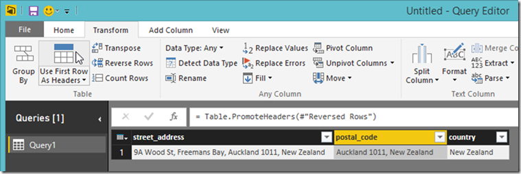 Power BI Desktop Use First Row As Header