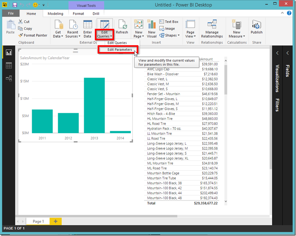 Power BI Desktop Edit Parameters