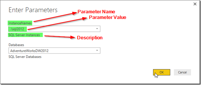Power BI Desktop Enter Parameters