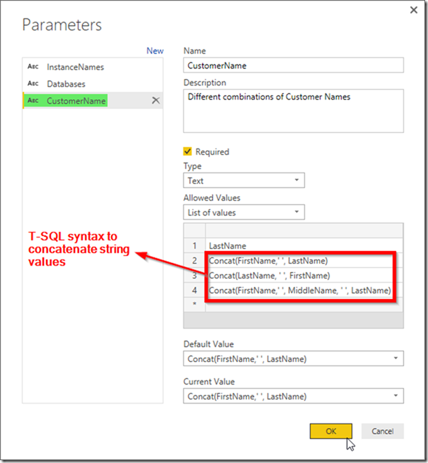 T-SQL in Power BI Desktop Query Parameters