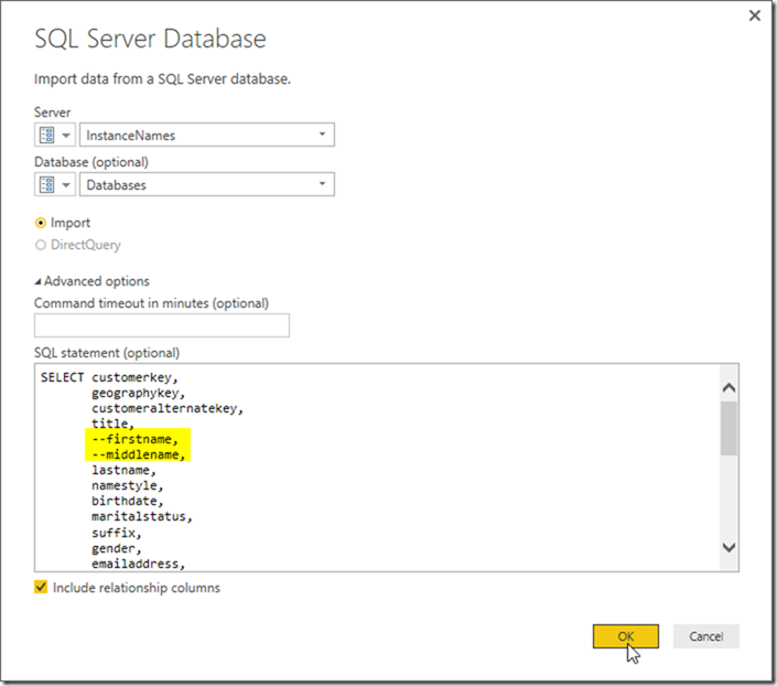 Import Data From SQL Server Parameters