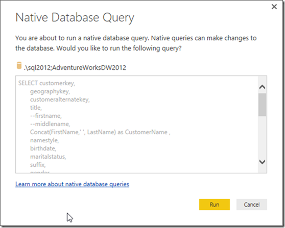 Power BI Desktop Native Database Query
