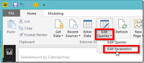 Power BI Desktop Edit Parameters