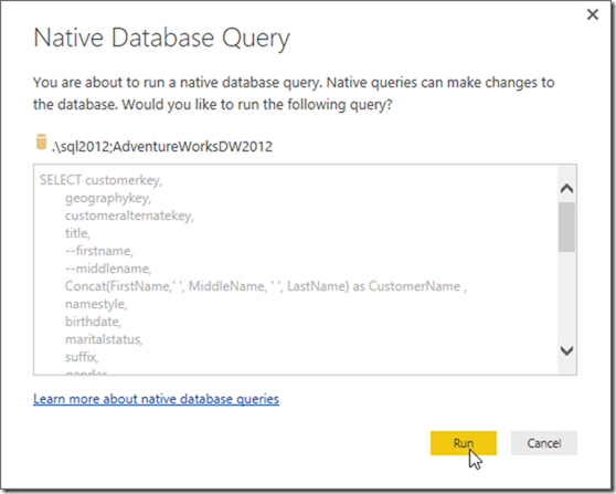 Power BI Desktop Native Database Query