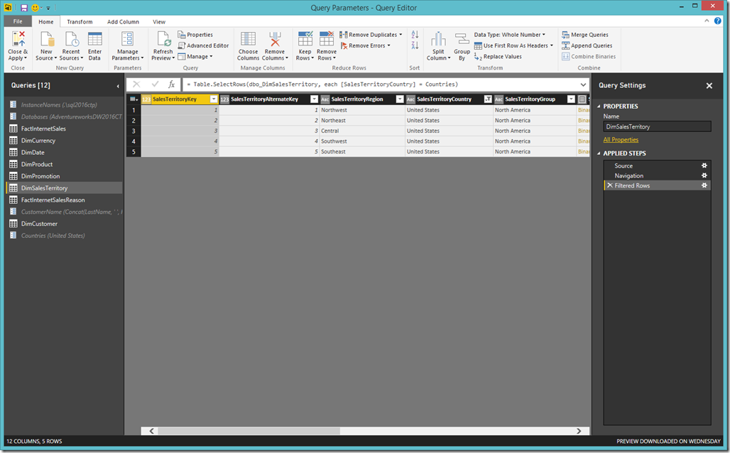 Power BI Desktop Filterd Query