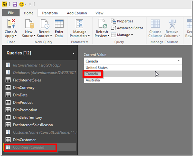 Power BI Desktop Parameter Switch Current Value