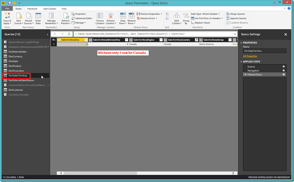 Power BI Desktop Filtered Query