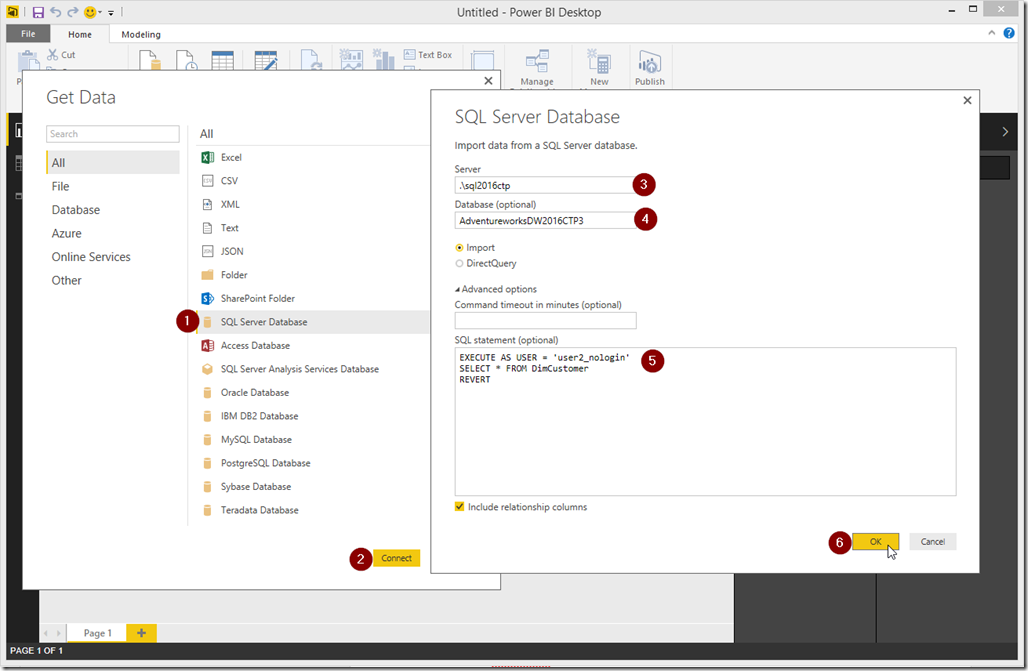Power BI Desktop Get Data from SQL Server