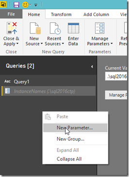 Power BI Desktop Create Query Parameters