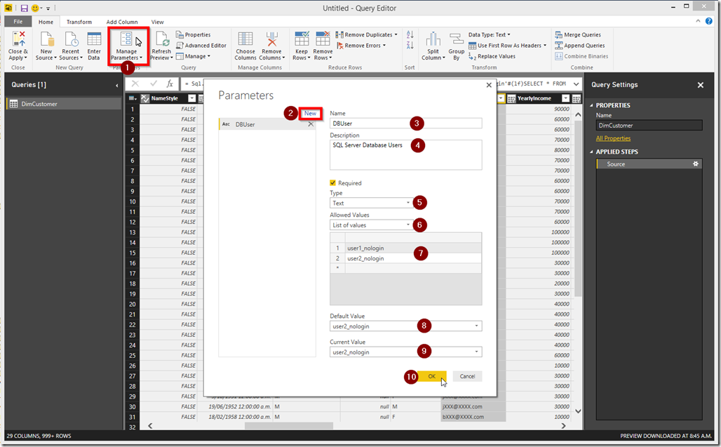 Power BI Desktop Query Parameters
