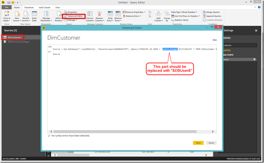 Power BI Desktop Parameterise Data Source