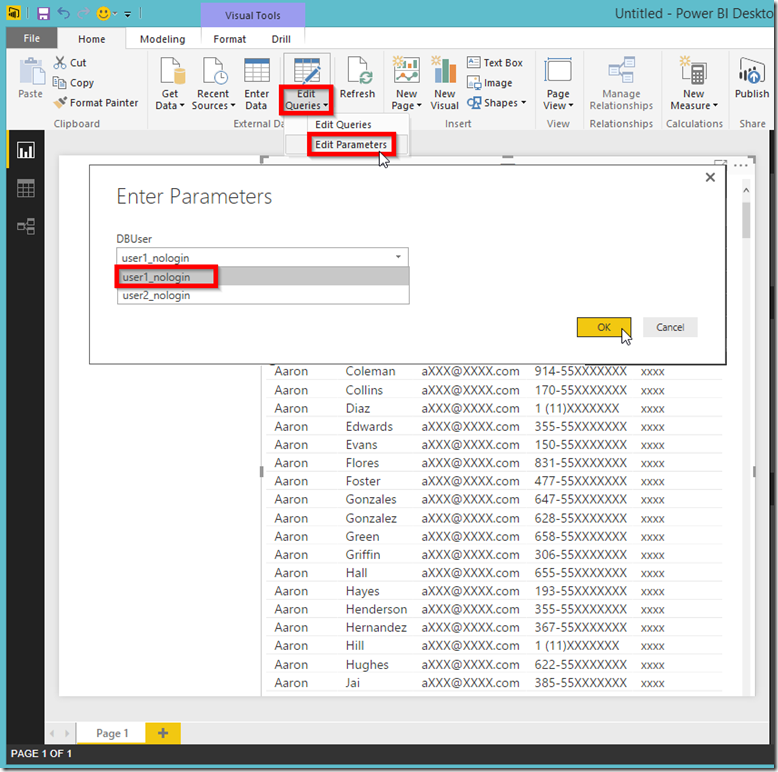 Power BI Desktop Select Parameters
