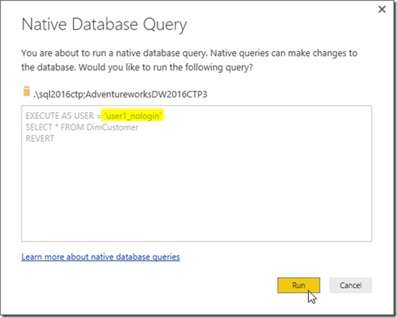 Power BI Desktop Native Database Query