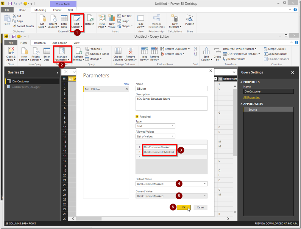 Power BI Desktop Edit Query Parameters