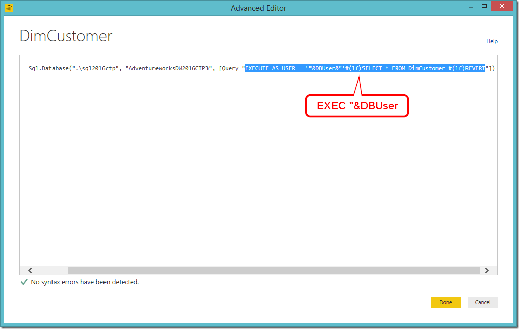 Power BI Desktop Parameterising Data Source
