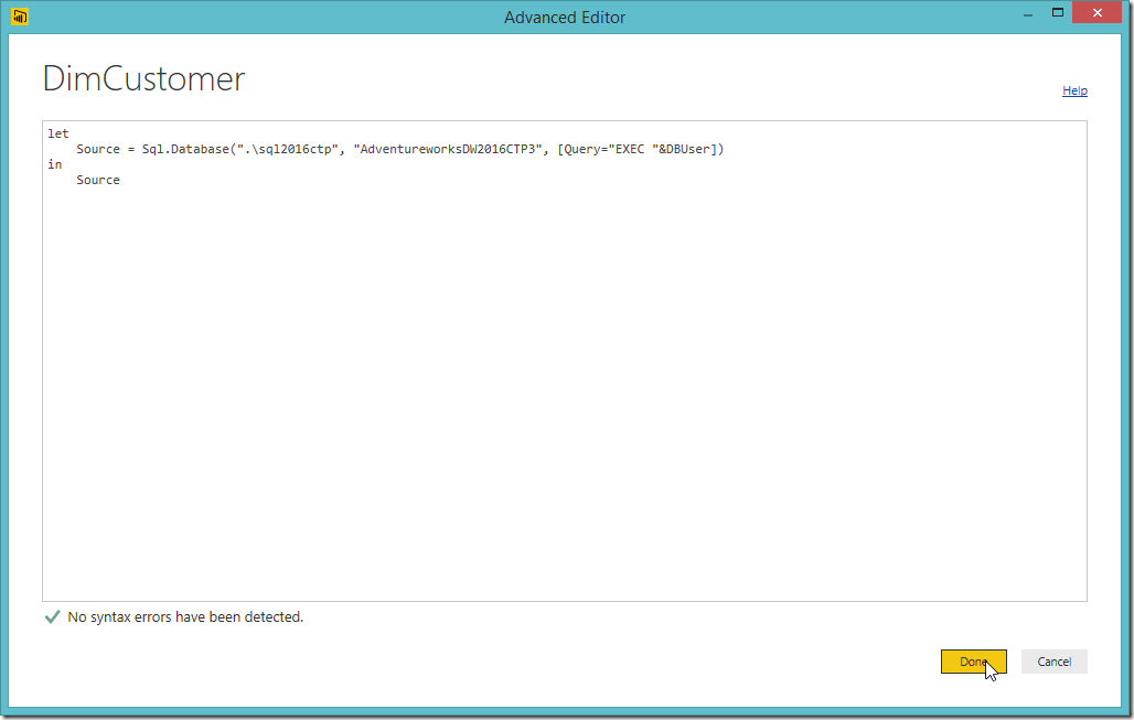 Power BI Desktop Parameterising Data Source