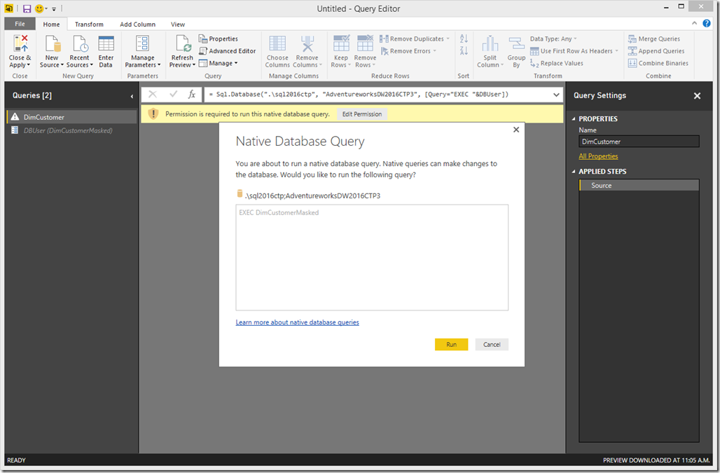 Power BI Desktop Native Database Query