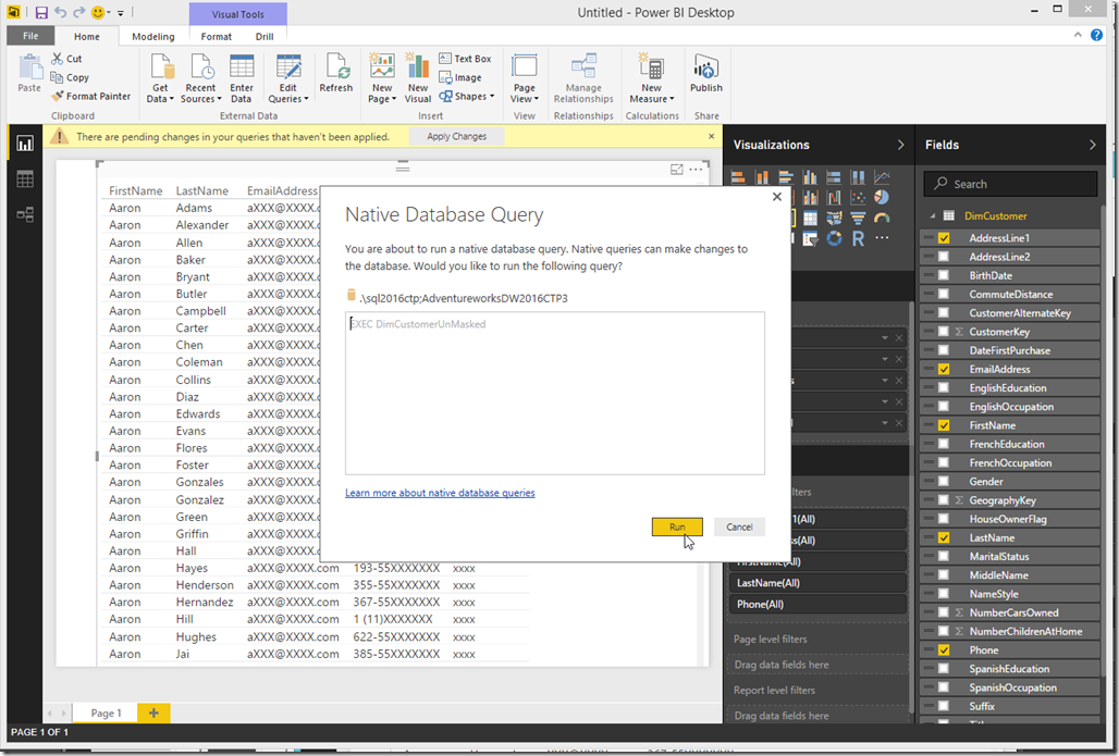 Power BI Desktop Native Database Query