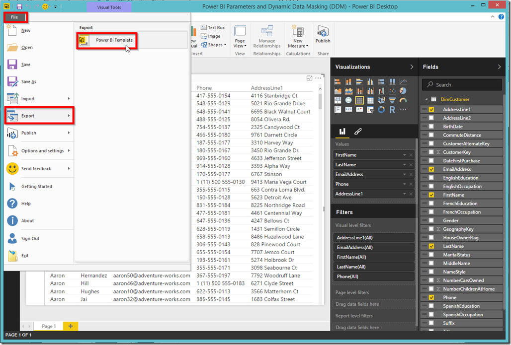 Power BI Desktop Export Template