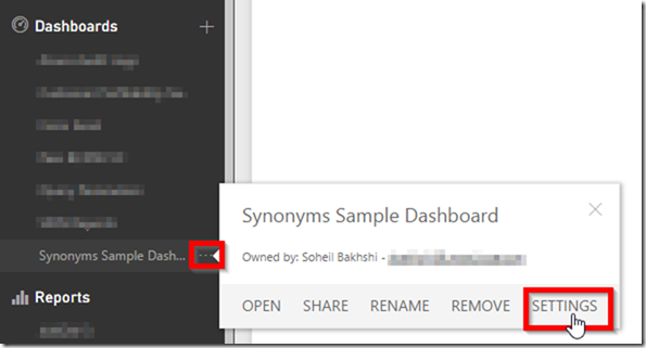 Power BI Service Dashboard Settings
