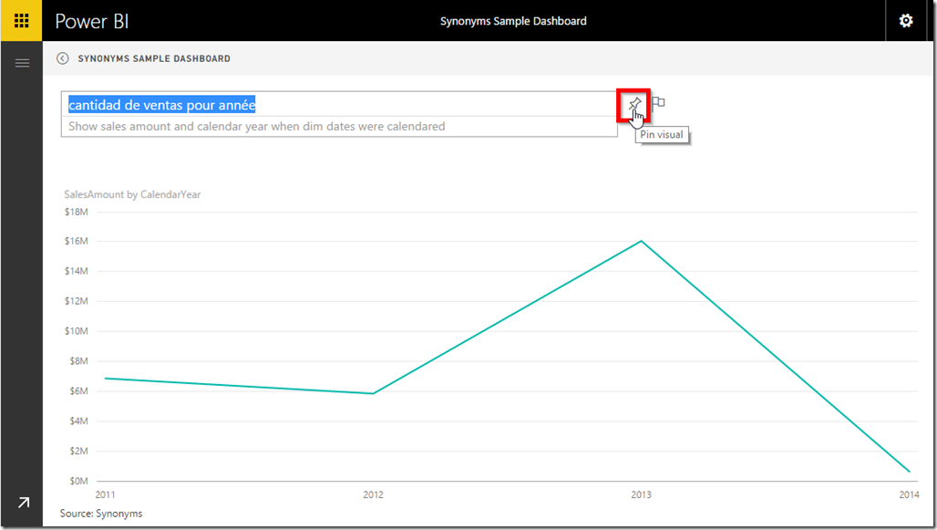Power BI Service Dashboard Q&A Query