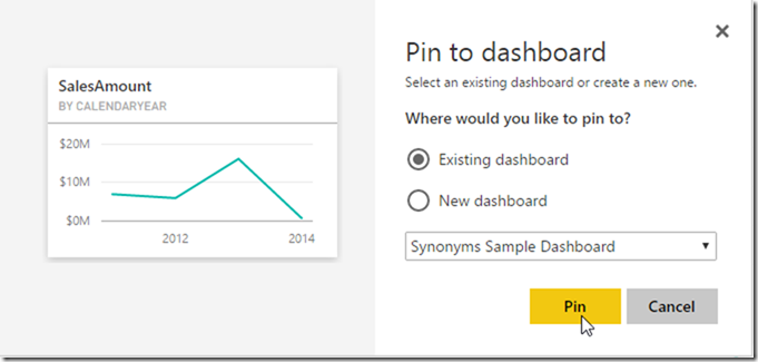 Power BI Service Dashboard Pin Visual 