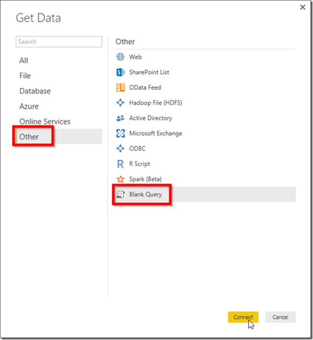 Power BI Desktop Create Blank Query