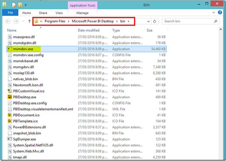 Find msmdsrv.exe in Power BI Desktop Folder