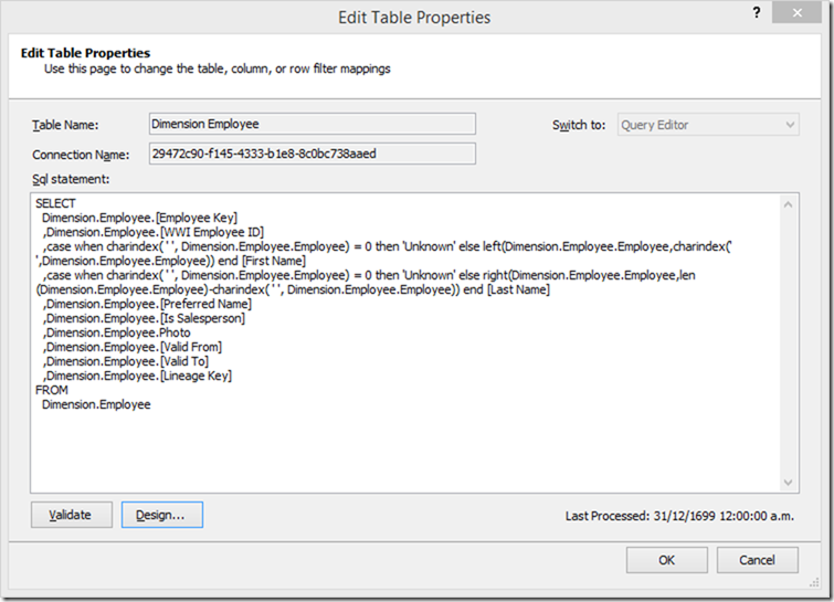 SSAS Tabular Edit Table Properties